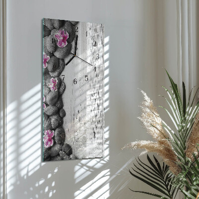 Vertical rectangular wall clock Orchid stones
