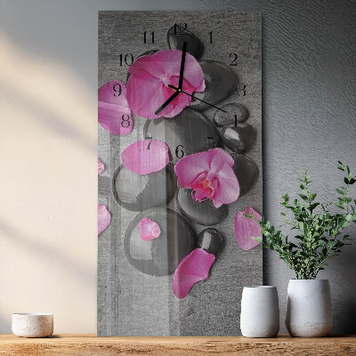 Glass clock vertical Orchid stones