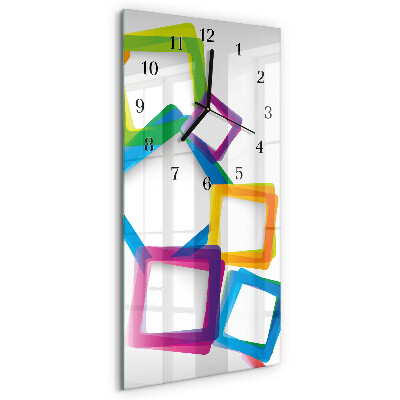Glass wall clock vertical Colorful rectangles