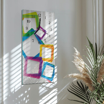 Glass wall clock vertical Colorful rectangles