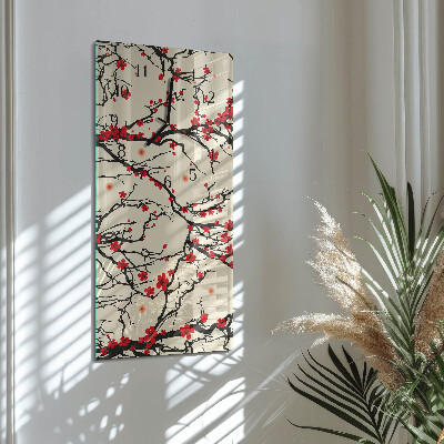 Glass clock vertical Floral pattern