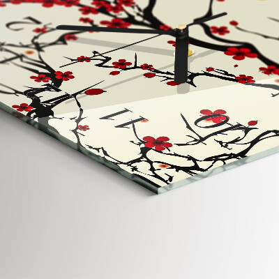 Glass clock vertical Floral pattern