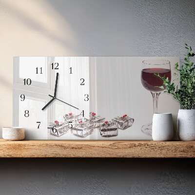 Glass wall clock horizontal Wine goblet