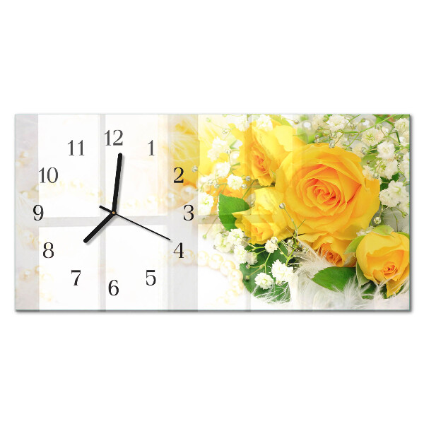 Rectangular glass clock horizontal Flower