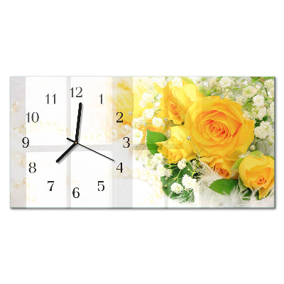 Rectangular glass clock horizontal Flower