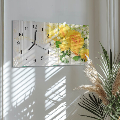 Rectangular glass clock horizontal Flower
