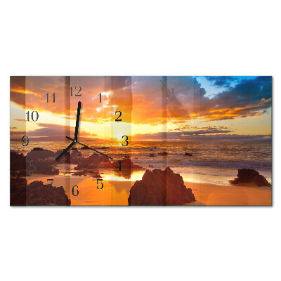 Rectangular glass clock horizontal Dusk falling