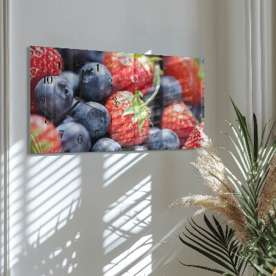 Glass wall clock horizontal Blueberries and blackberries
