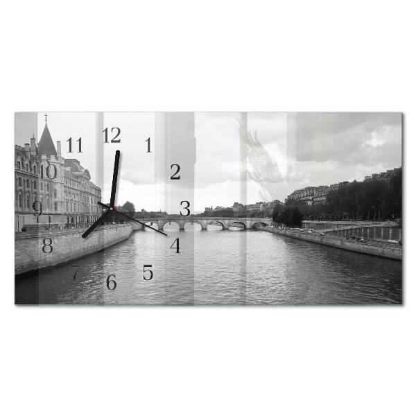 Rectangular glass clock horizontal Parisian bridges