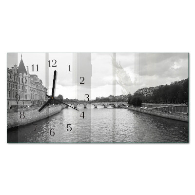 Rectangular glass clock horizontal Parisian bridges