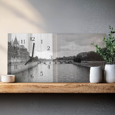 Rectangular glass clock horizontal Parisian bridges