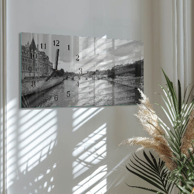 Rectangular glass clock horizontal Parisian bridges