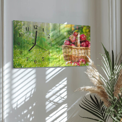 Horizontal rectangular wall clock Basket of apples