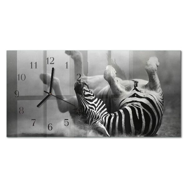 Rectangular glass clock horizontal African zebra
