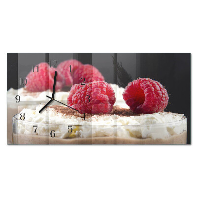 Rectangular glass clock horizontal Raspberry dessert
