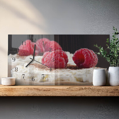 Rectangular glass clock horizontal Raspberry dessert