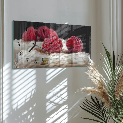 Rectangular glass clock horizontal Raspberry dessert