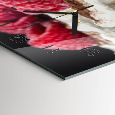 Rectangular glass clock horizontal Raspberry dessert