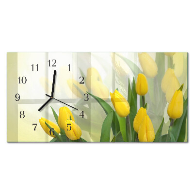 Glass wall clock horizontal Garden tulips