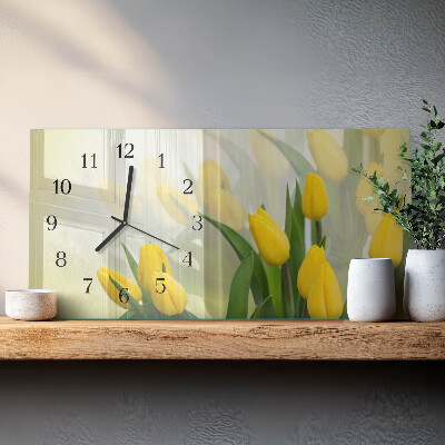 Glass wall clock horizontal Garden tulips