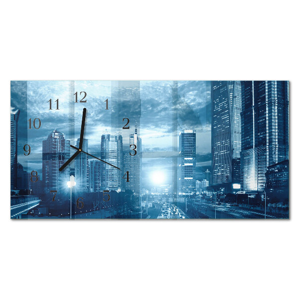 Horizontal wall clock Night metropolis