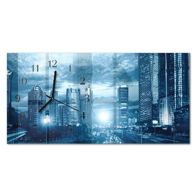 Horizontal wall clock Night metropolis