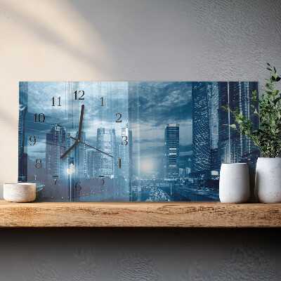 Horizontal wall clock Night metropolis