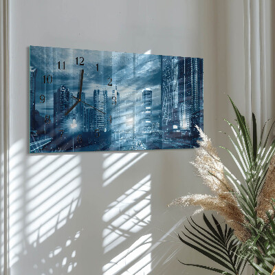 Horizontal wall clock Night metropolis