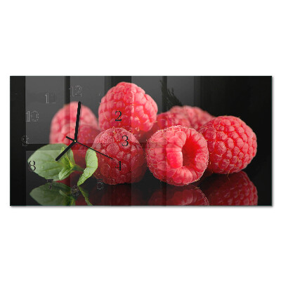 Rectangular glass clock horizontal Raspberries from the bush