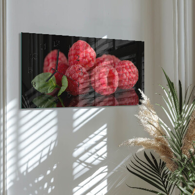 Rectangular glass clock horizontal Raspberries from the bush