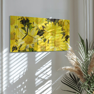 Horizontal rectangular wall clock Yellow flowers