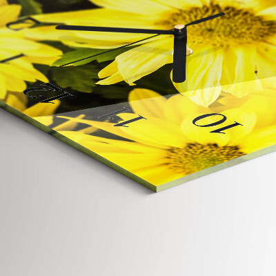 Horizontal rectangular wall clock Yellow flowers