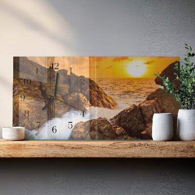 Glass wall clock horizontal Sunset