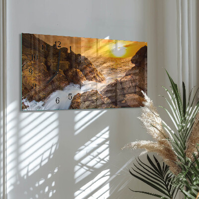 Glass wall clock horizontal Sunset
