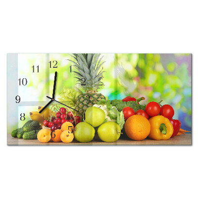 Rectangular glass clock horizontal Vegetables and fruits