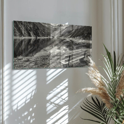 Glass wall clock horizontal Mountains in silence