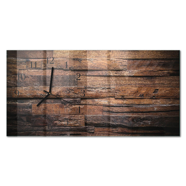 Rectangular glass clock horizontal Natural wood