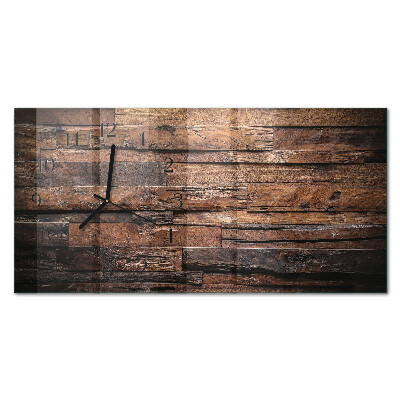 Rectangular glass clock horizontal Natural wood