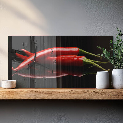 Horizontal rectangular wall clock Hot peppers
