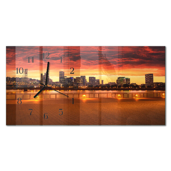 Rectangular glass clock horizontal Golden hour