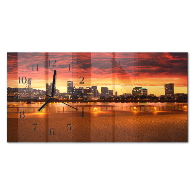 Rectangular glass clock horizontal Golden hour