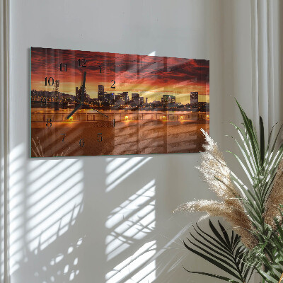 Rectangular glass clock horizontal Golden hour