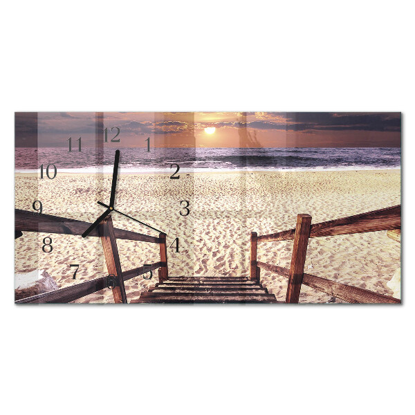 Glass wall clock horizontal Steps to the beach