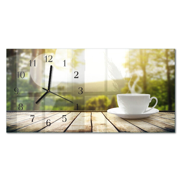 Rectangular glass clock horizontal A cup of coffee