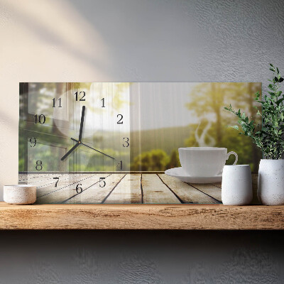Rectangular glass clock horizontal A cup of coffee
