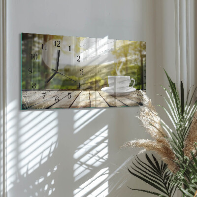 Rectangular glass clock horizontal A cup of coffee