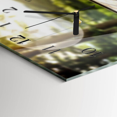 Rectangular glass clock horizontal A cup of coffee