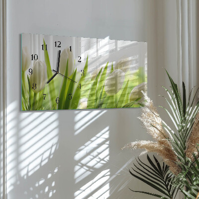Rectangular glass clock horizontal White tulips