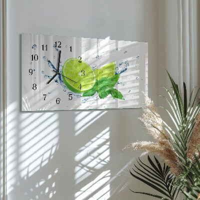 Rectangular glass clock horizontal Lemon with mint